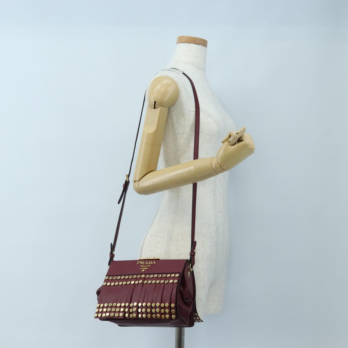 PRADA Shoulder Bag Safiano leather Bordeaux Gold Auth 191473V