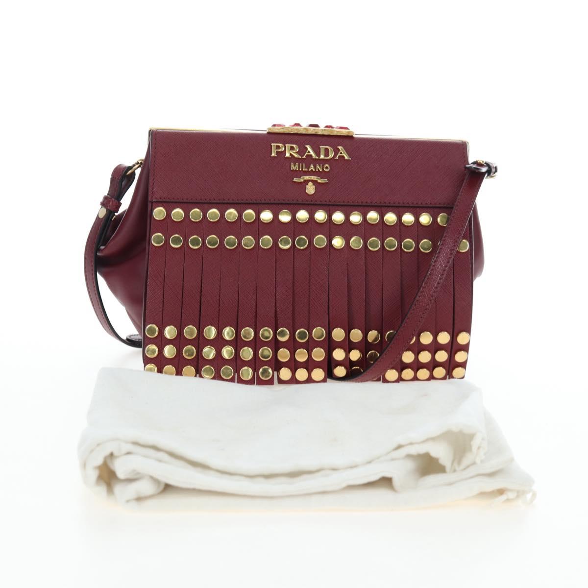 PRADA Shoulder Bag Safiano leather Bordeaux Gold Auth 191473V