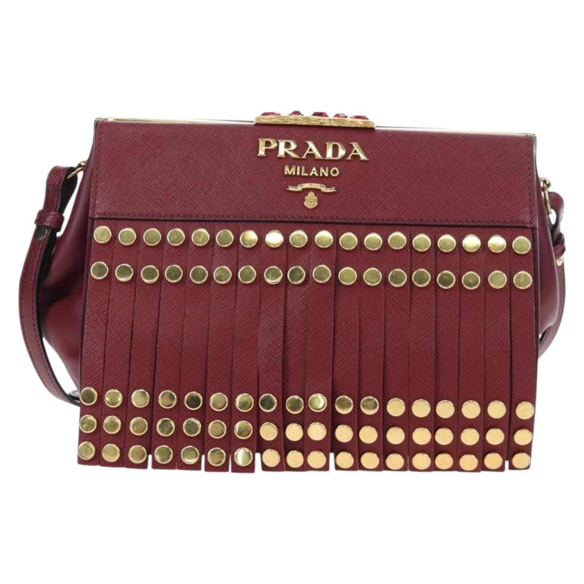 PRADA Shoulder Bag Safiano leather Bordeaux Gold Auth 191473V
