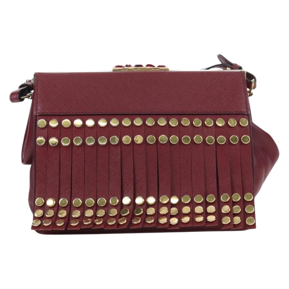 PRADA Shoulder Bag Safiano leather Bordeaux Gold Auth 191473V