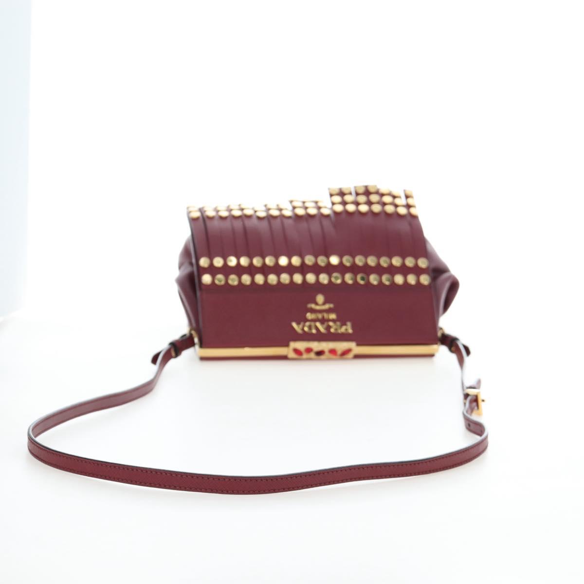 PRADA Shoulder Bag Safiano leather Bordeaux Gold Auth 191473V