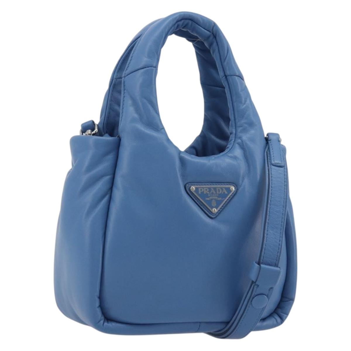 PRADA Hand Bag Leather 2way Blue Silver Auth 191476SM