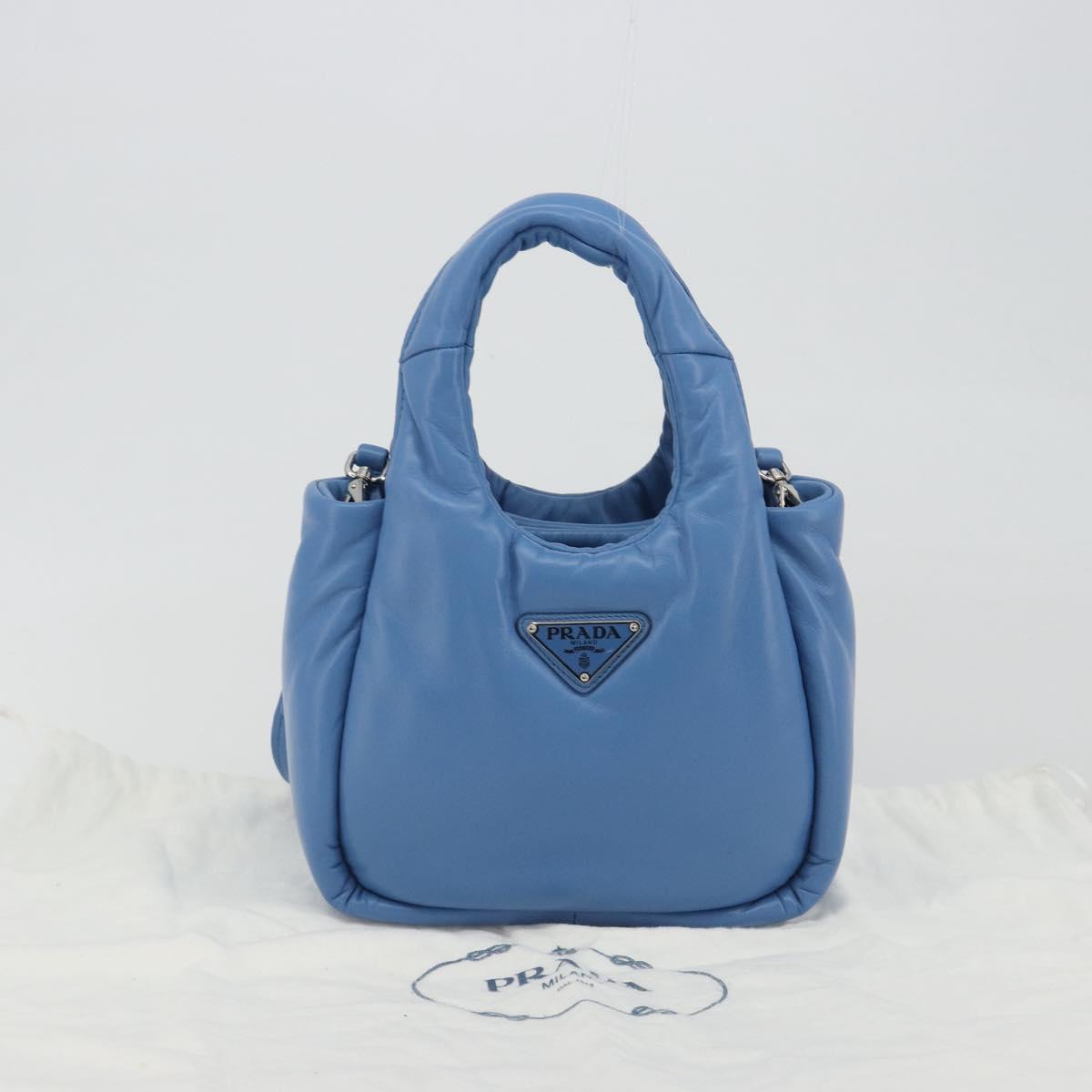 PRADA Hand Bag Leather 2way Blue Silver Auth 191476SM