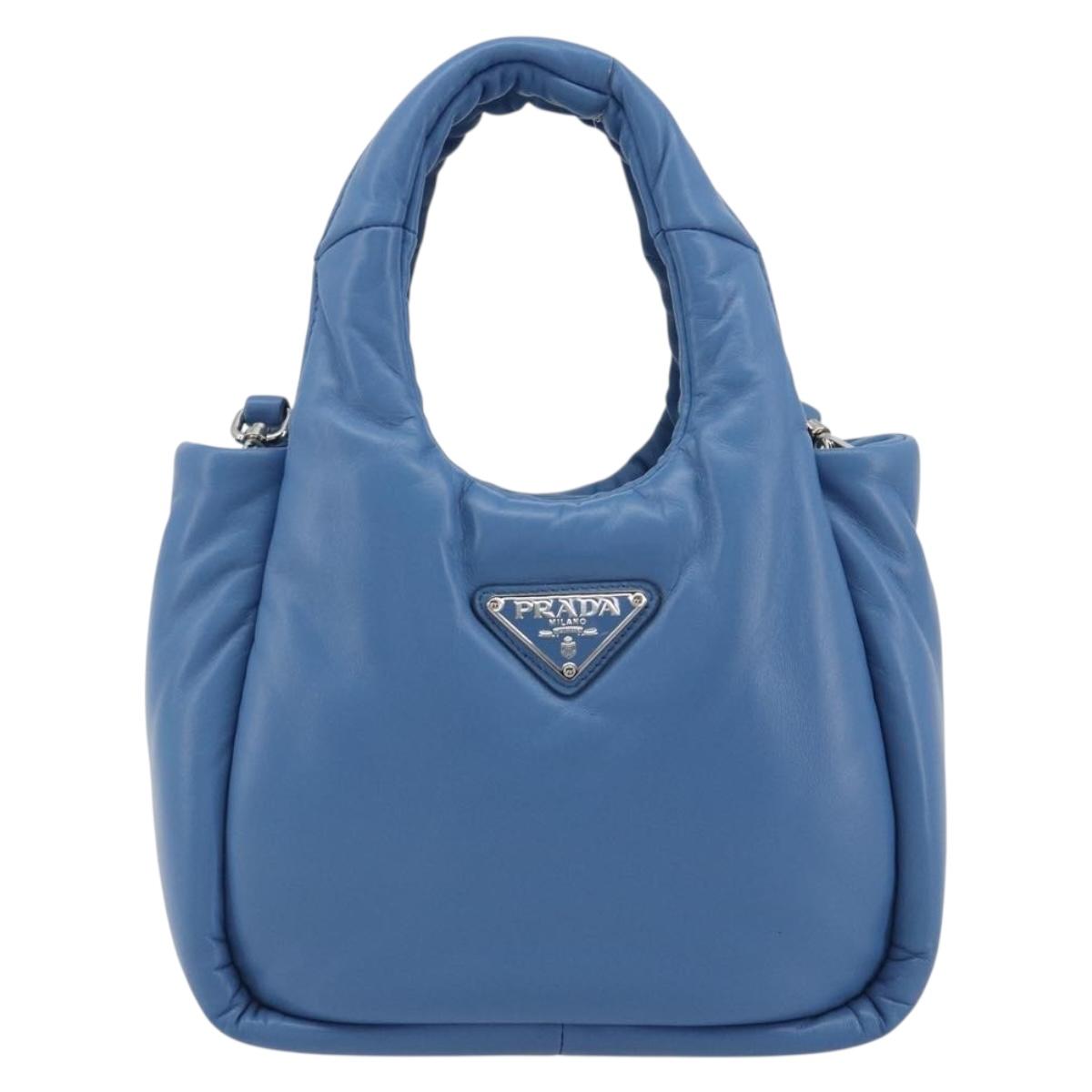 PRADA Hand Bag Leather 2way Blue Silver Auth 191476SM