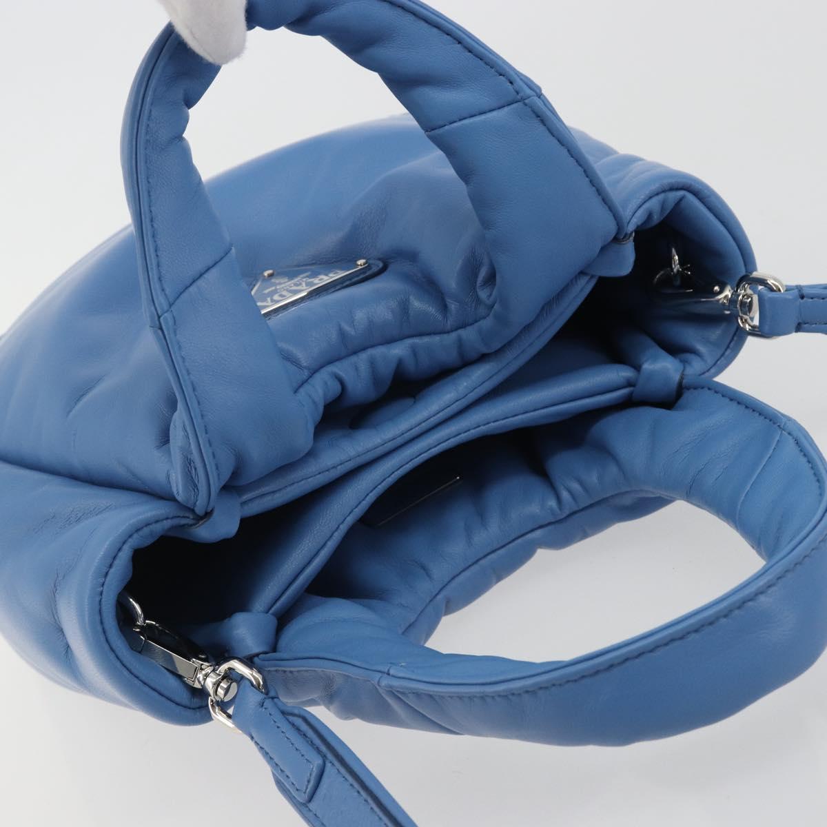 PRADA Hand Bag Leather 2way Blue Silver Auth 191476SM