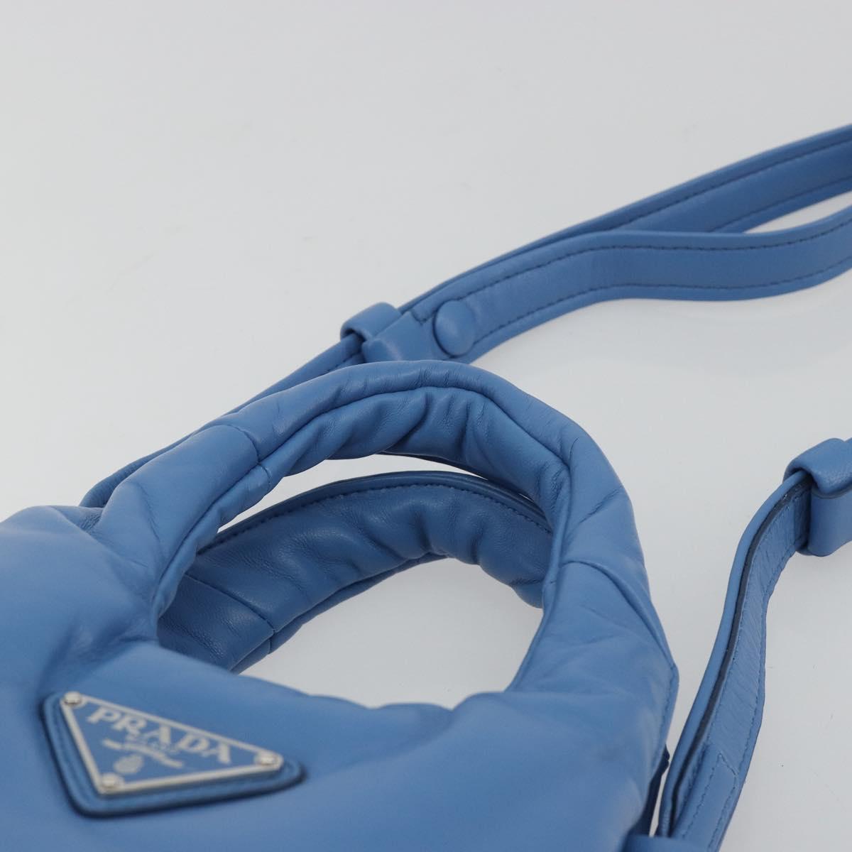 PRADA Hand Bag Leather 2way Blue Silver Auth 191476SM