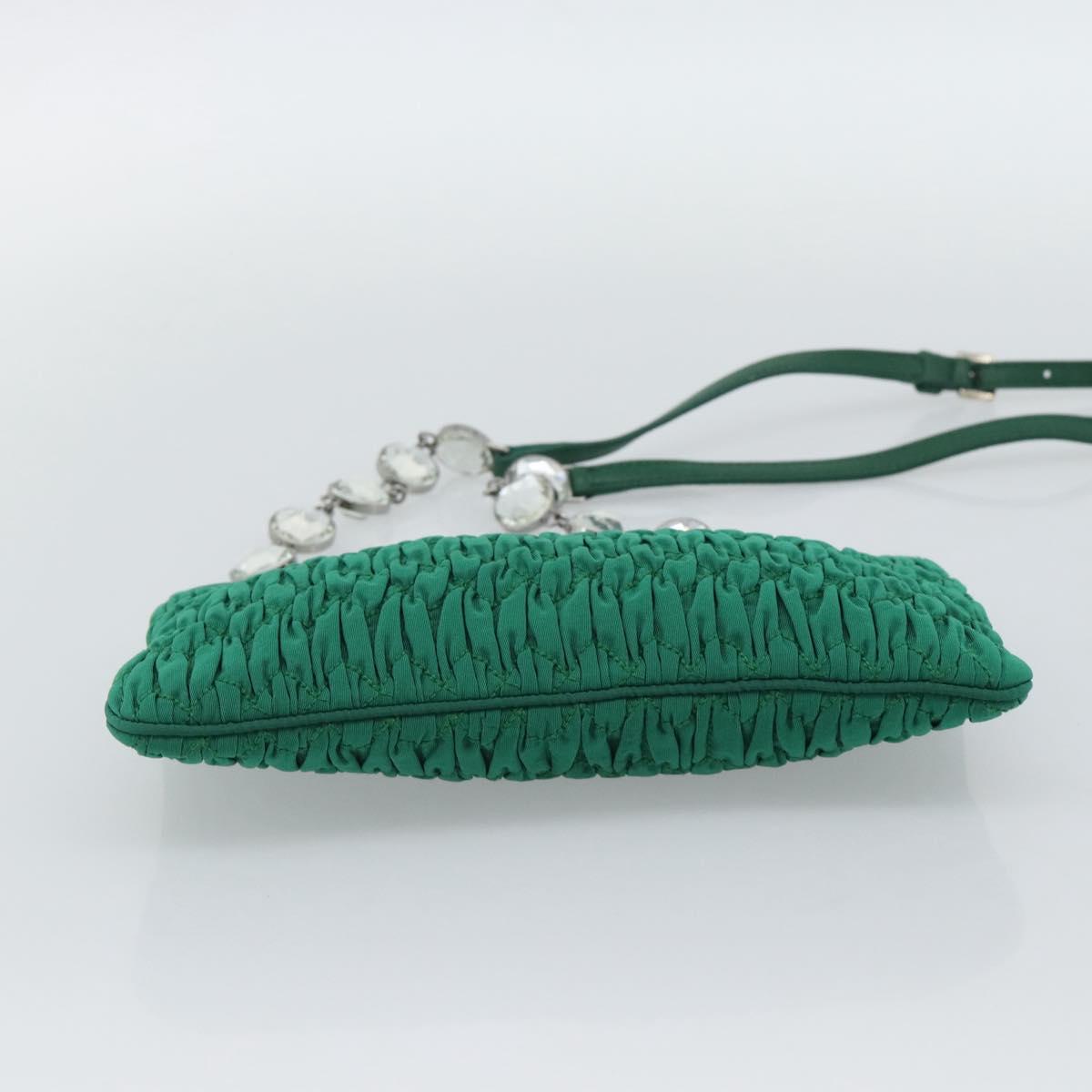 Miu Miu Gathered Bijoux Chain Shoulder Bag Canvas Green Silver Auth 191478SM