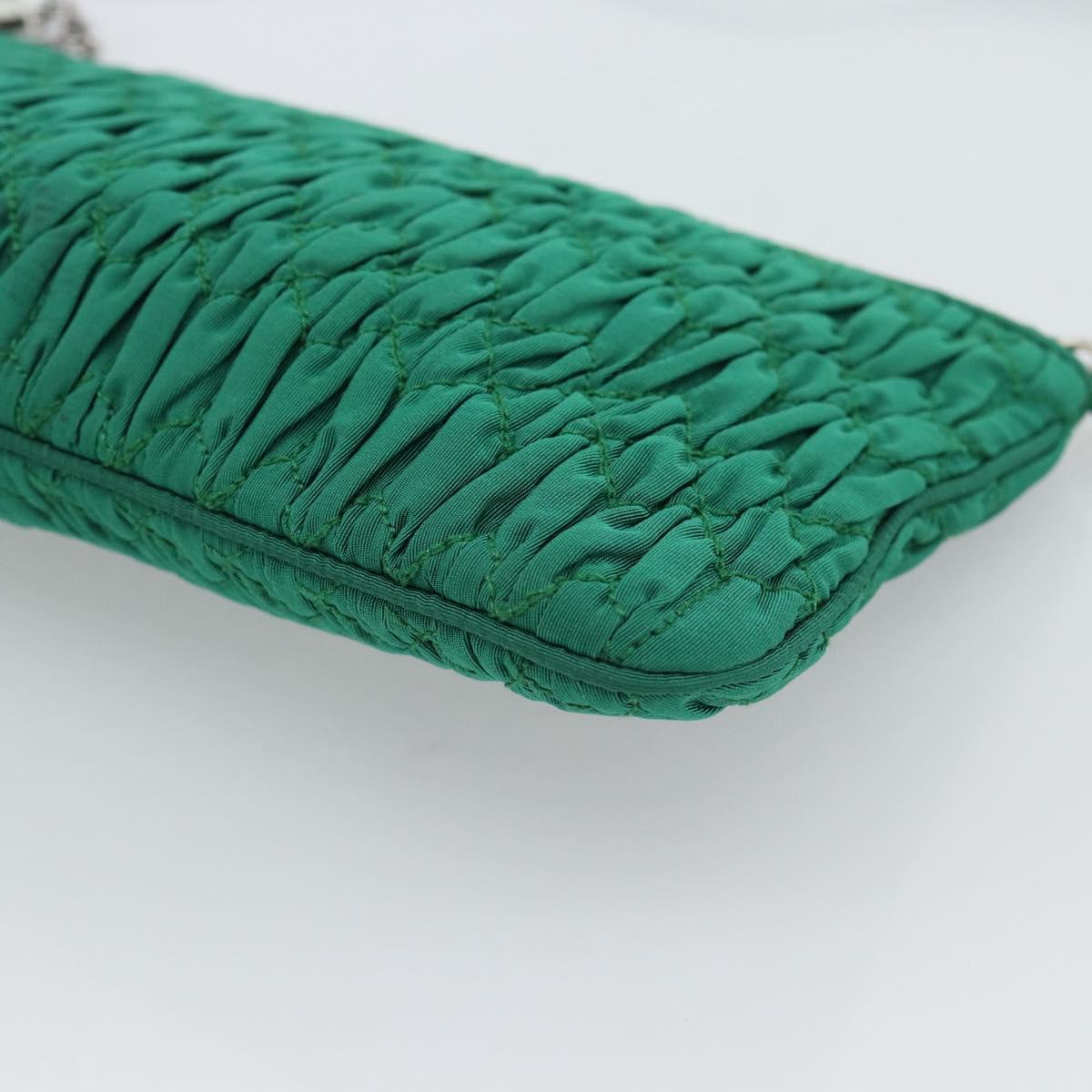Miu Miu Gathered Bijoux Chain Shoulder Bag Canvas Green Silver Auth 191478SM