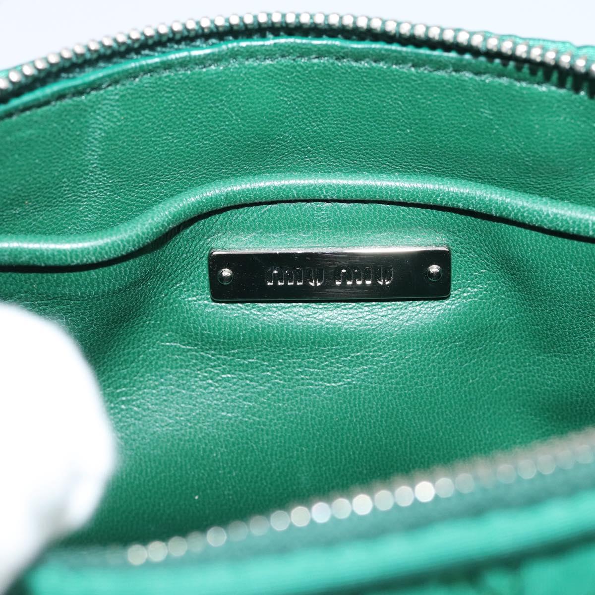 Miu Miu Gathered Bijoux Chain Shoulder Bag Canvas Green Silver Auth 191478SM