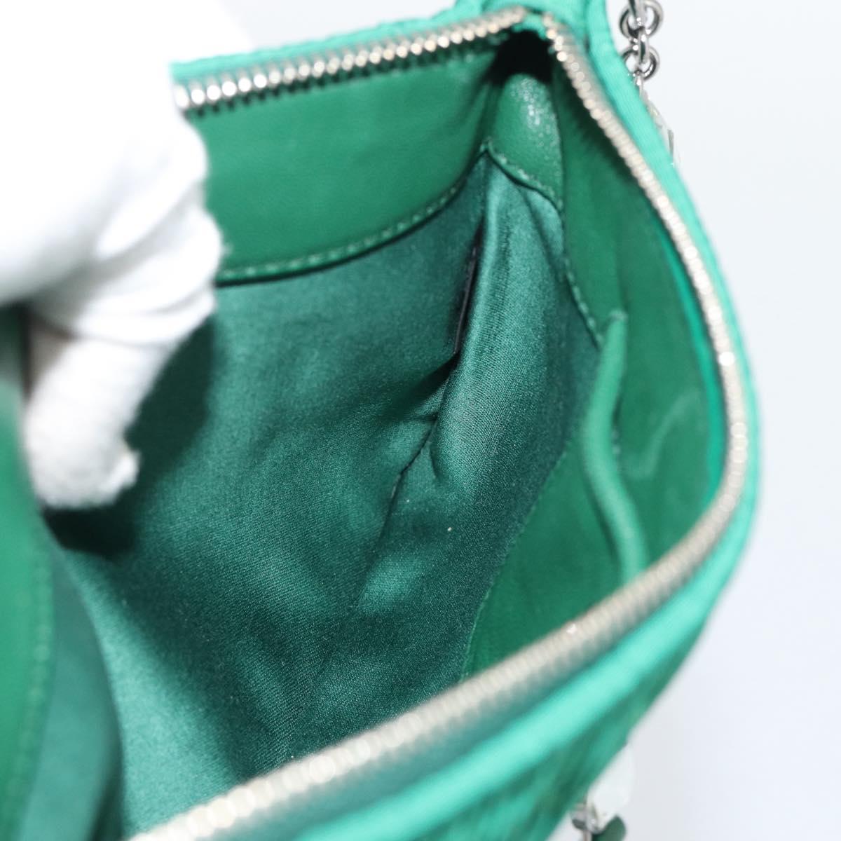 Miu Miu Gathered Bijoux Chain Shoulder Bag Canvas Green Silver Auth 191478SM
