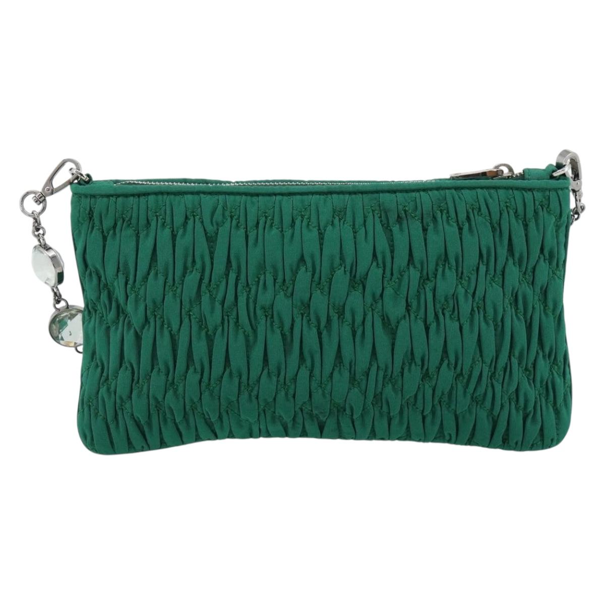 Miu Miu Gathered Bijoux Chain Shoulder Bag Canvas Green Silver Auth 191478SM
