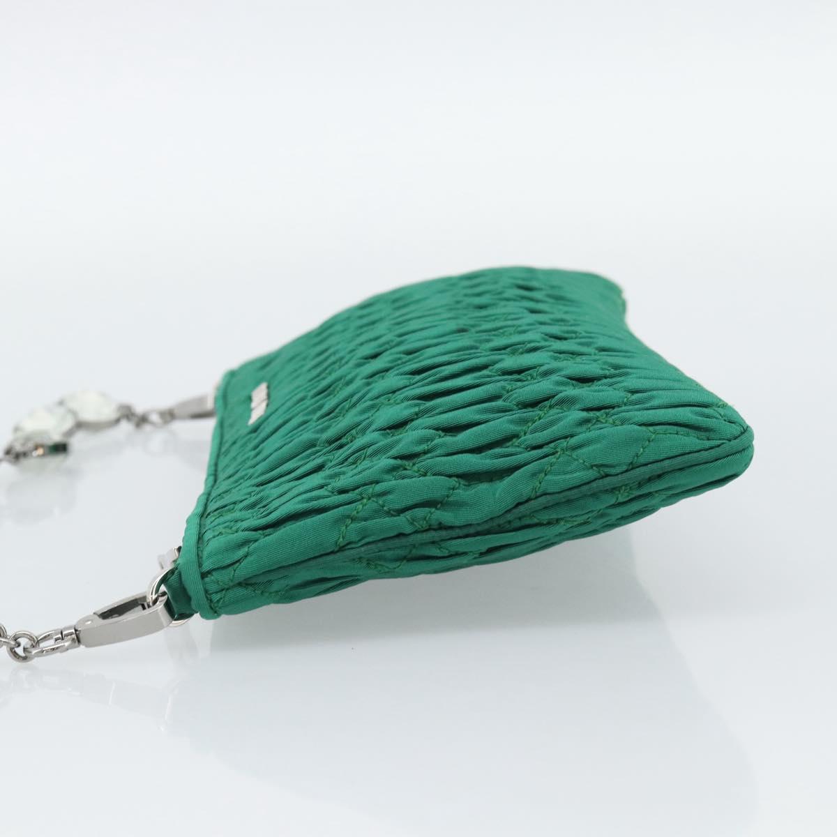 Miu Miu Gathered Bijoux Chain Shoulder Bag Canvas Green Silver Auth 191478SM