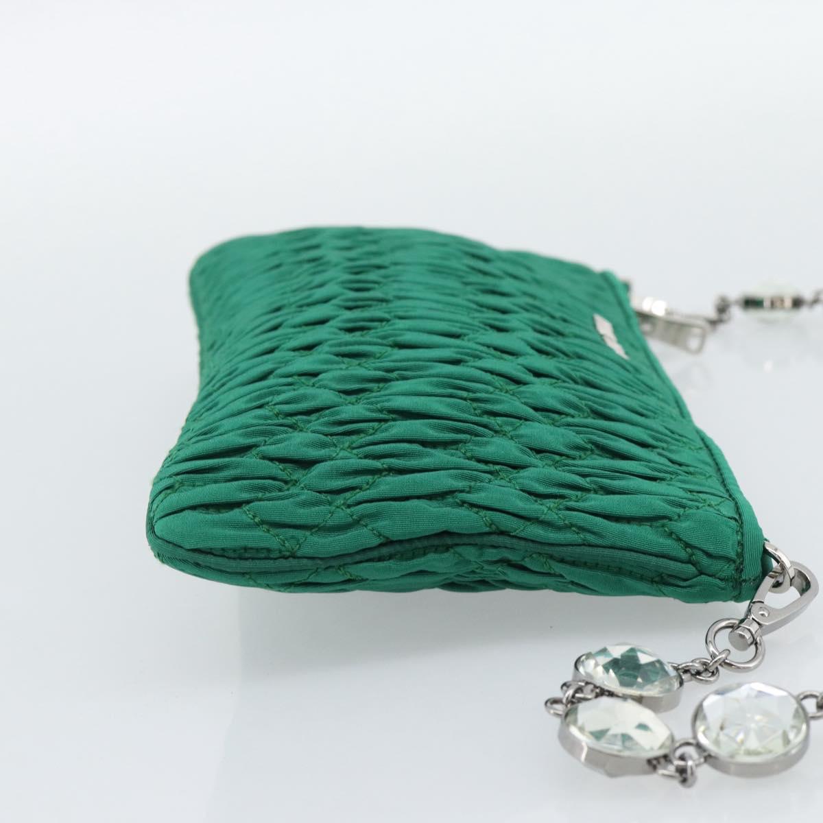 Miu Miu Gathered Bijoux Chain Shoulder Bag Canvas Green Silver Auth 191478SM