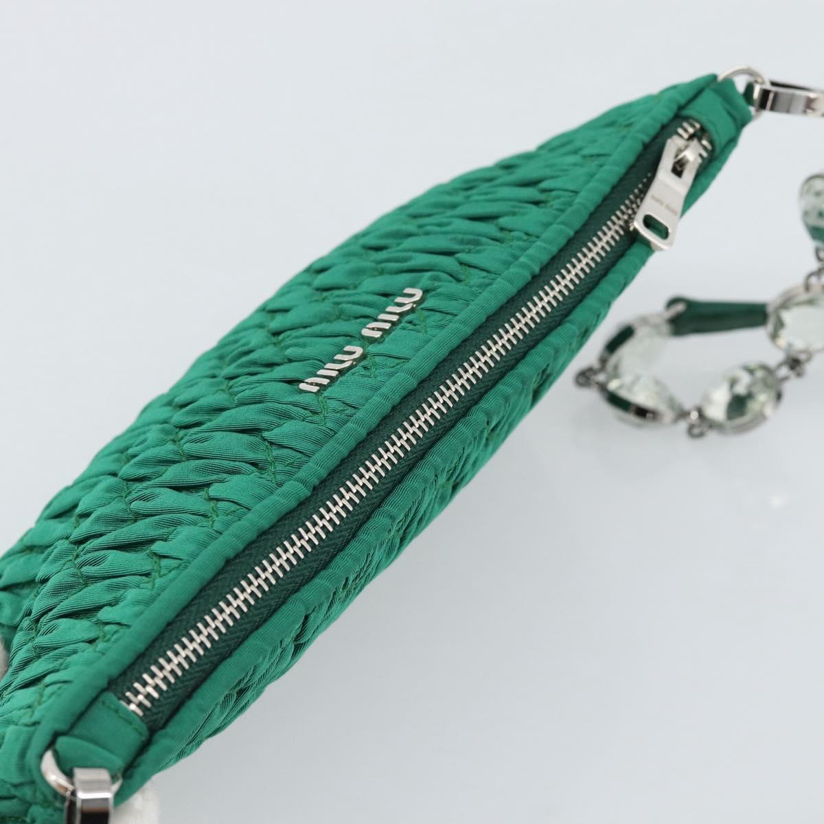 Miu Miu Gathered Bijoux Chain Shoulder Bag Canvas Green Silver Auth 191478SM