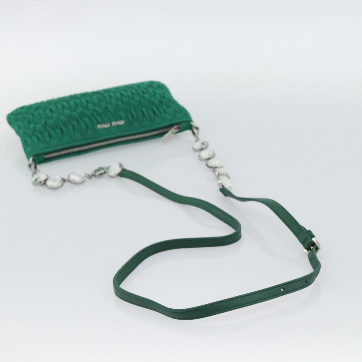 Miu Miu Gathered Bijoux Chain Shoulder Bag Canvas Green Silver Auth 191478SM