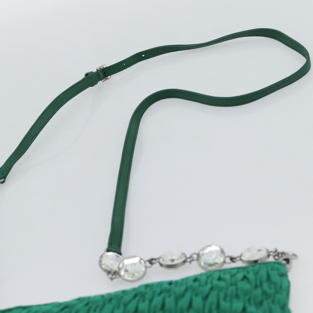 Miu Miu Gathered Bijoux Chain Shoulder Bag Canvas Green Silver Auth 191478SM