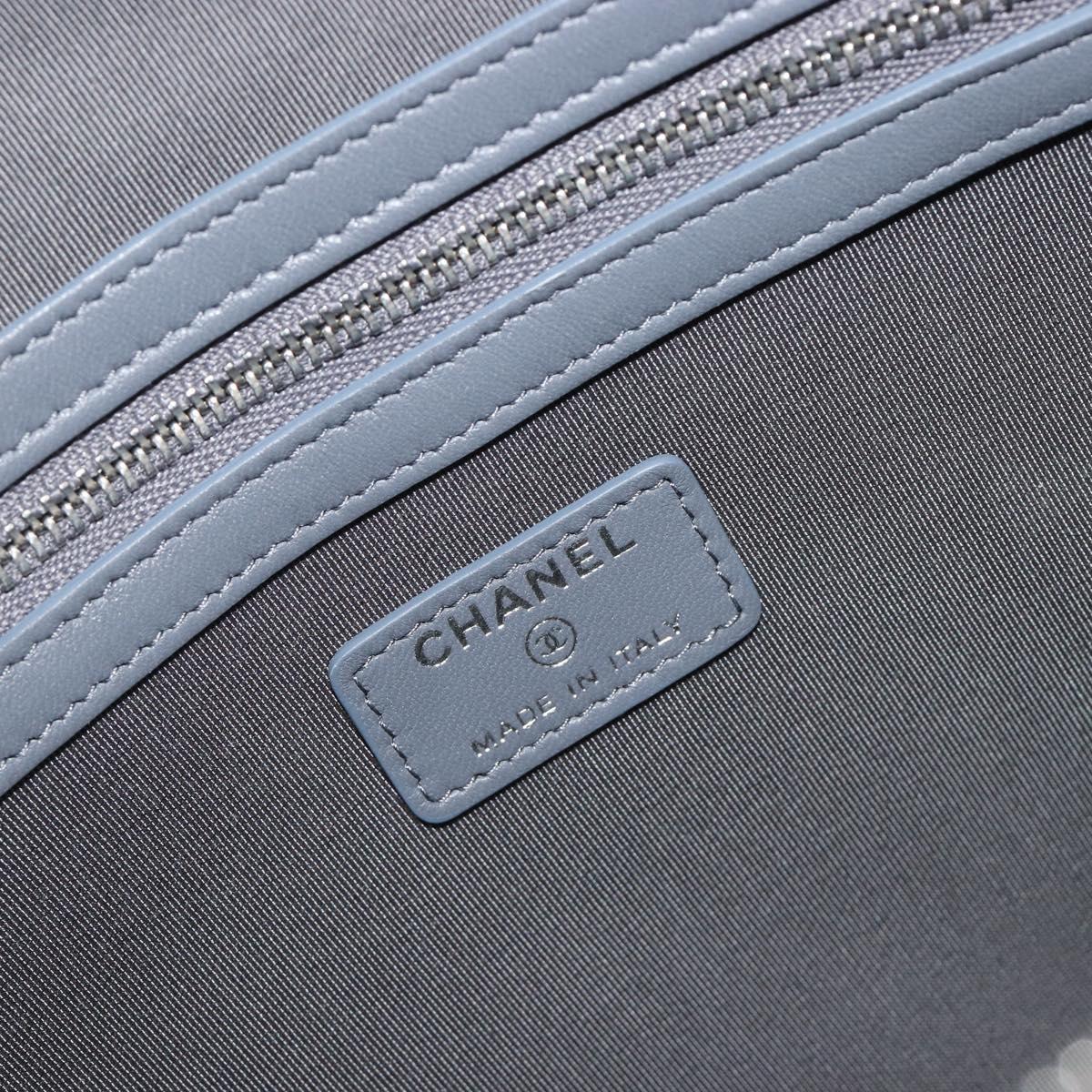 CHANEL Matelasse Clutch Bag Lamb Skin Gray Silver CC Auth 191479SM