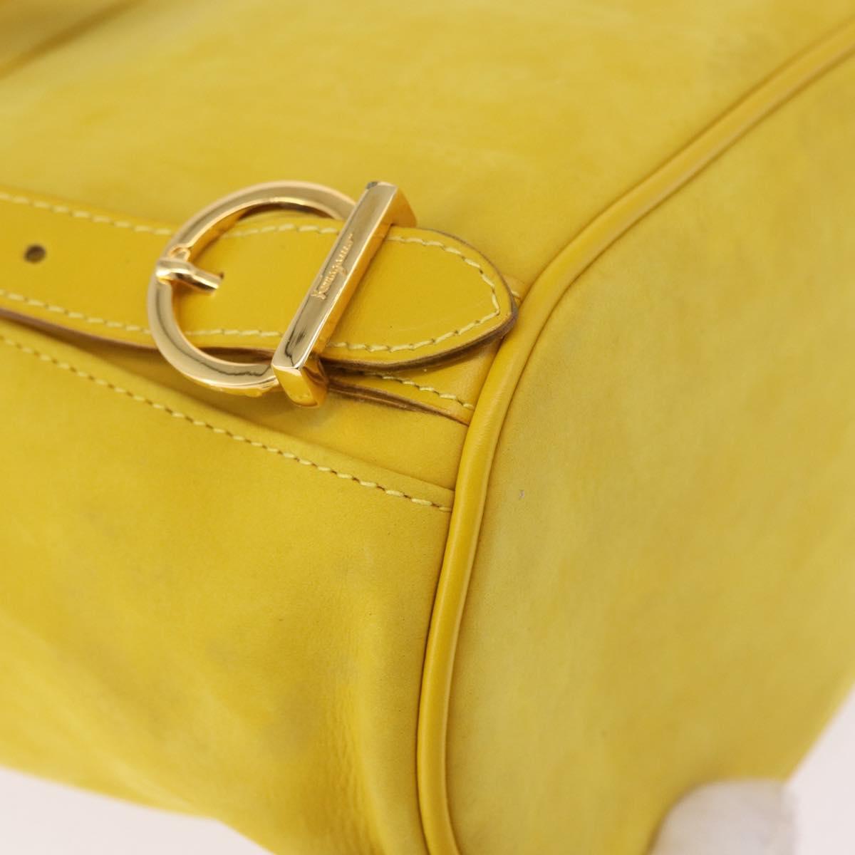 Salvatore Ferragamo Gancini Backpack Suede Yellow Gold Auth 191490A