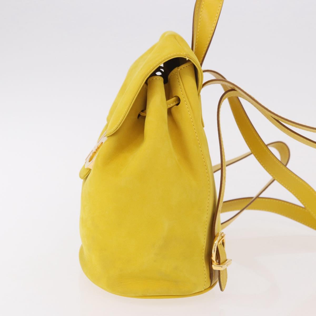 Salvatore Ferragamo Gancini Backpack Suede Yellow Gold Auth 191490A