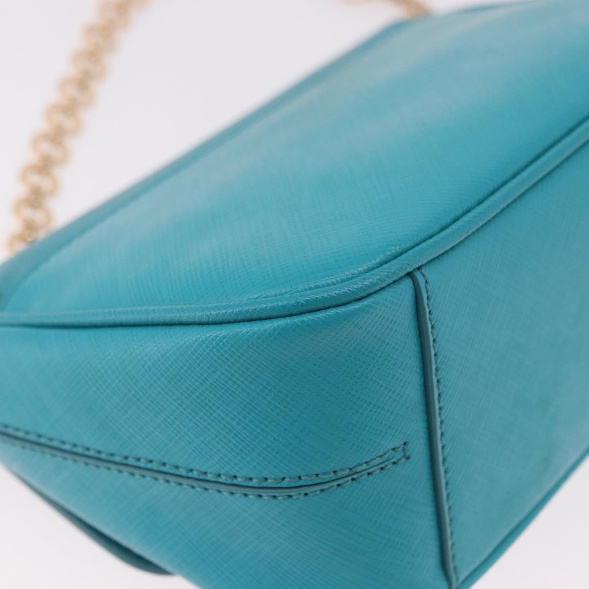 Salvatore Ferragamo Gancini Chain Shoulder Bag Leather Blue Gold Auth 191493A