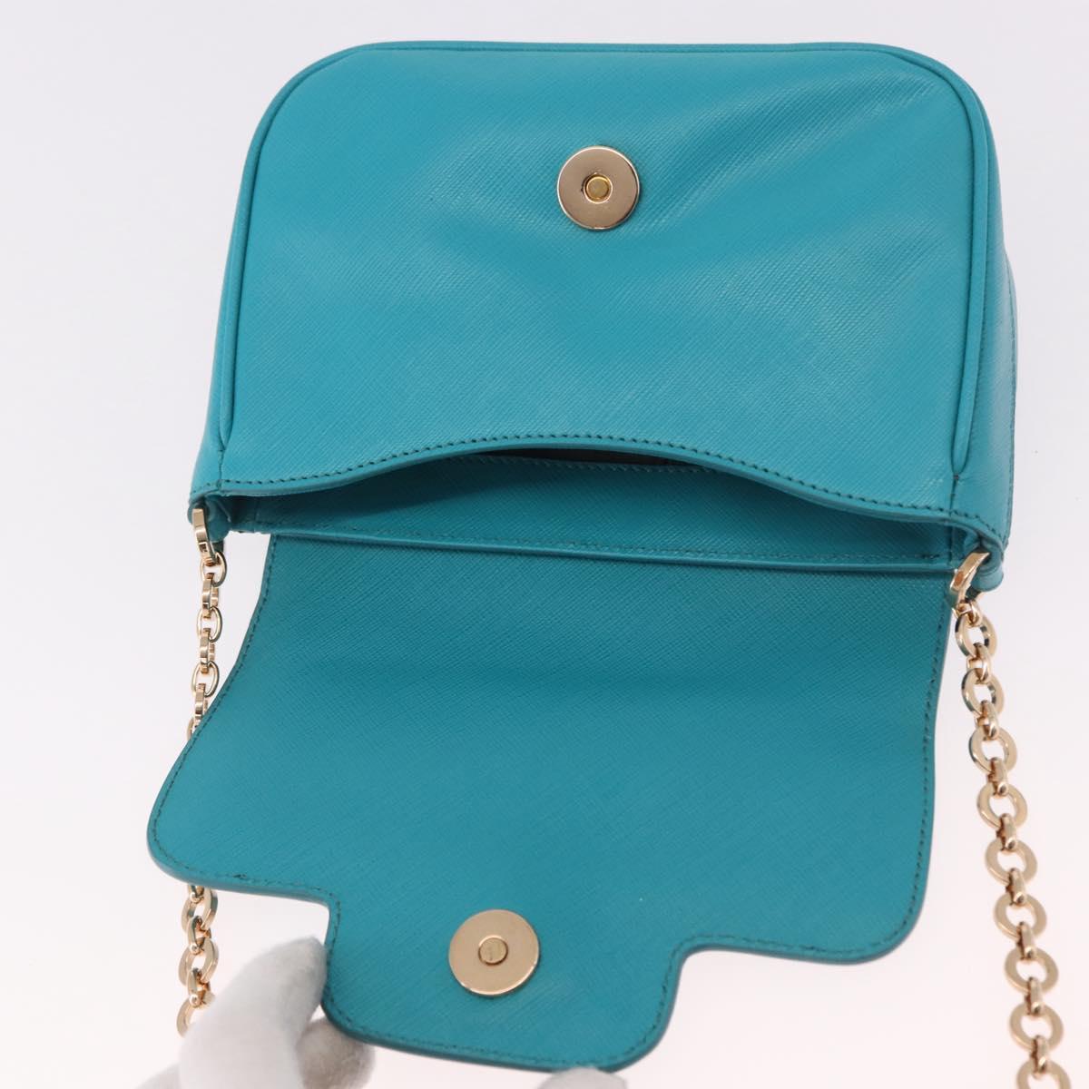 Salvatore Ferragamo Gancini Chain Shoulder Bag Leather Blue Gold Auth 191493A