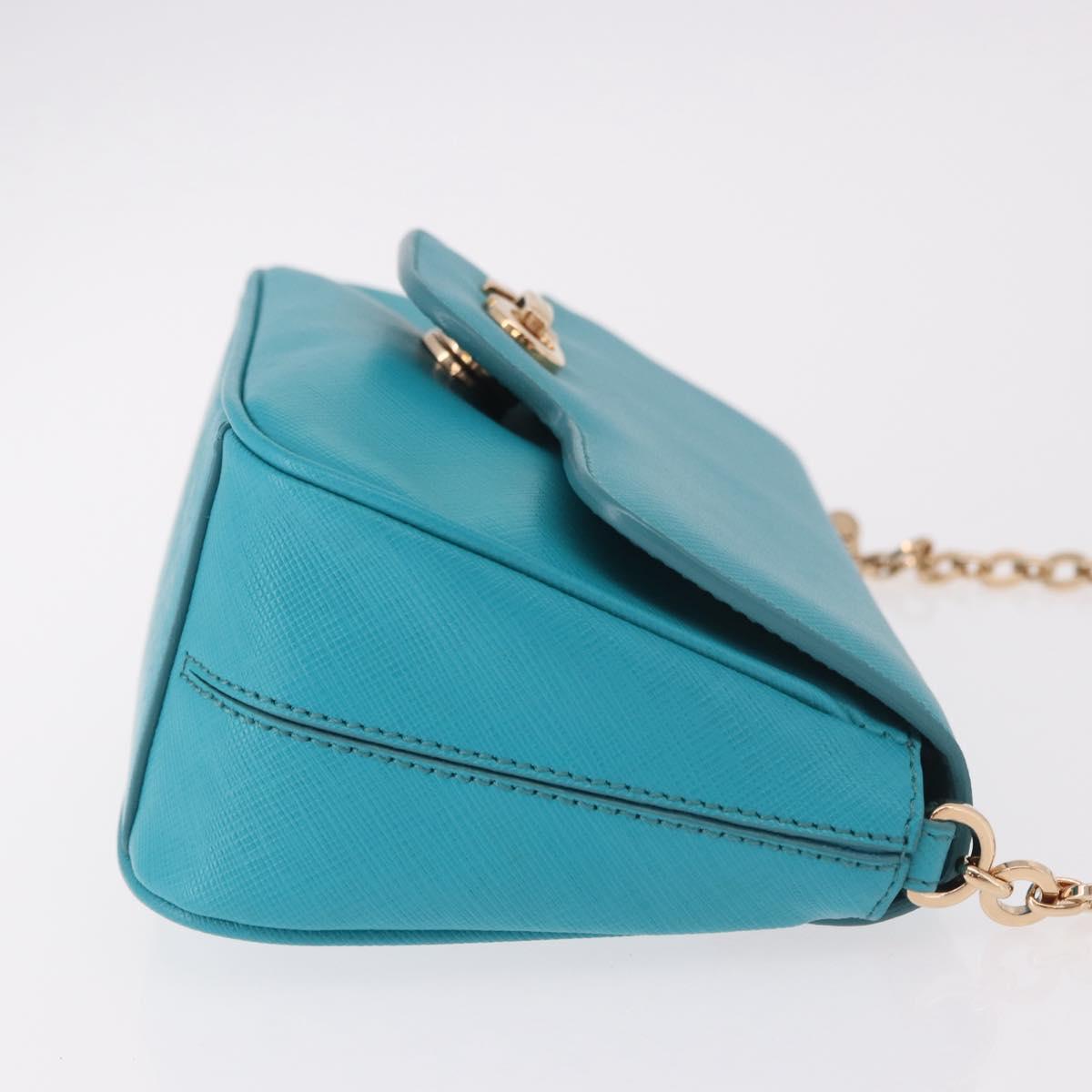 Salvatore Ferragamo Gancini Chain Shoulder Bag Leather Blue Gold Auth 191493A