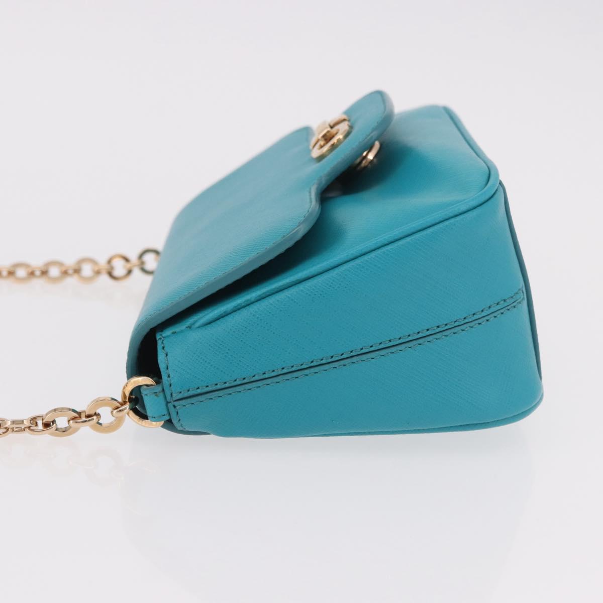 Salvatore Ferragamo Gancini Chain Shoulder Bag Leather Blue Gold Auth 191493A