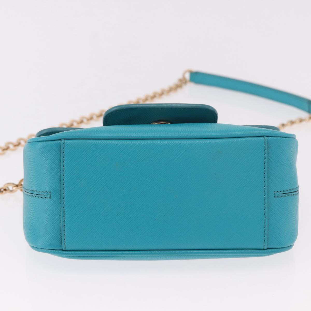 Salvatore Ferragamo Gancini Chain Shoulder Bag Leather Blue Gold Auth 191493A