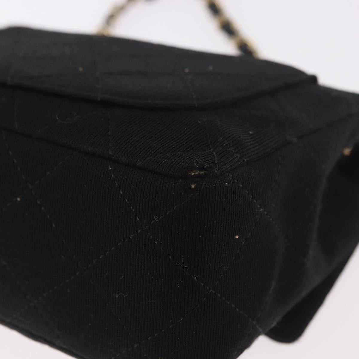 CHANEL Mini Matelasse 17 Chain Shoulder Bag Cotton Black Gold CC Auth 191494A