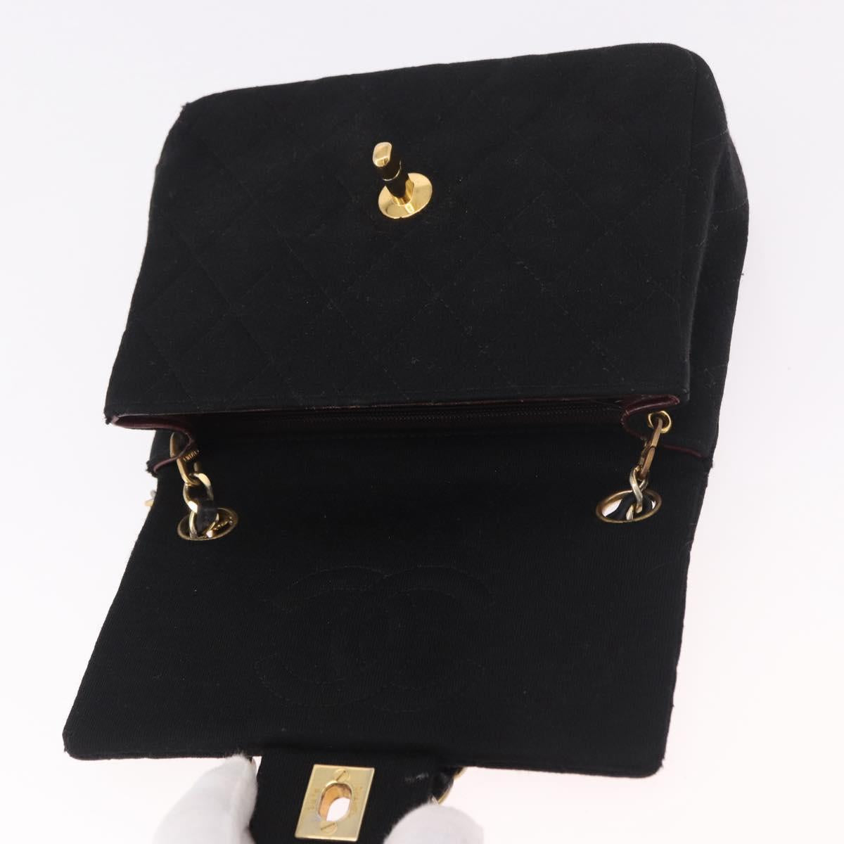 CHANEL Mini Matelasse 17 Chain Shoulder Bag Cotton Black Gold CC Auth 191494A