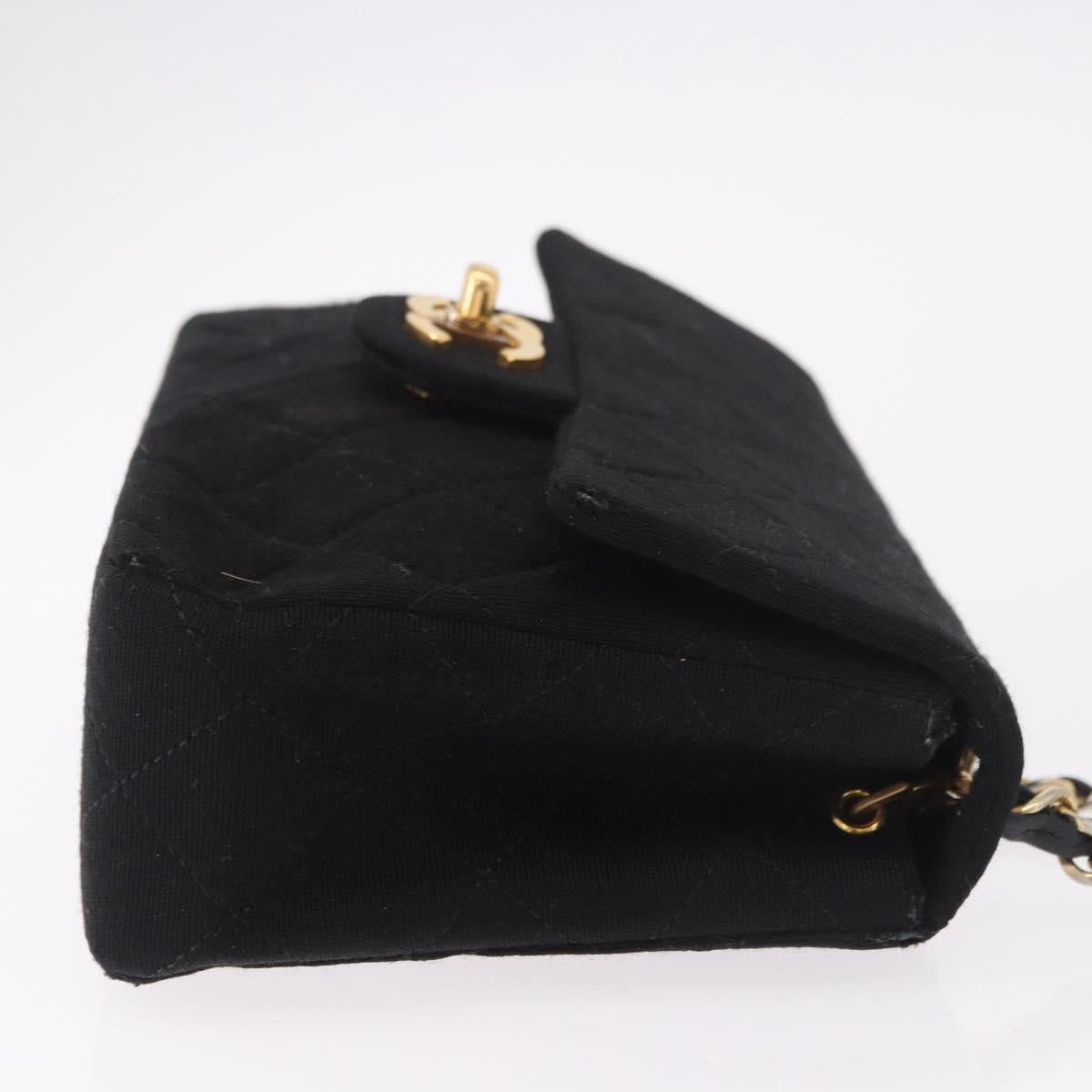 CHANEL Mini Matelasse 17 Chain Shoulder Bag Cotton Black Gold CC Auth 191494A