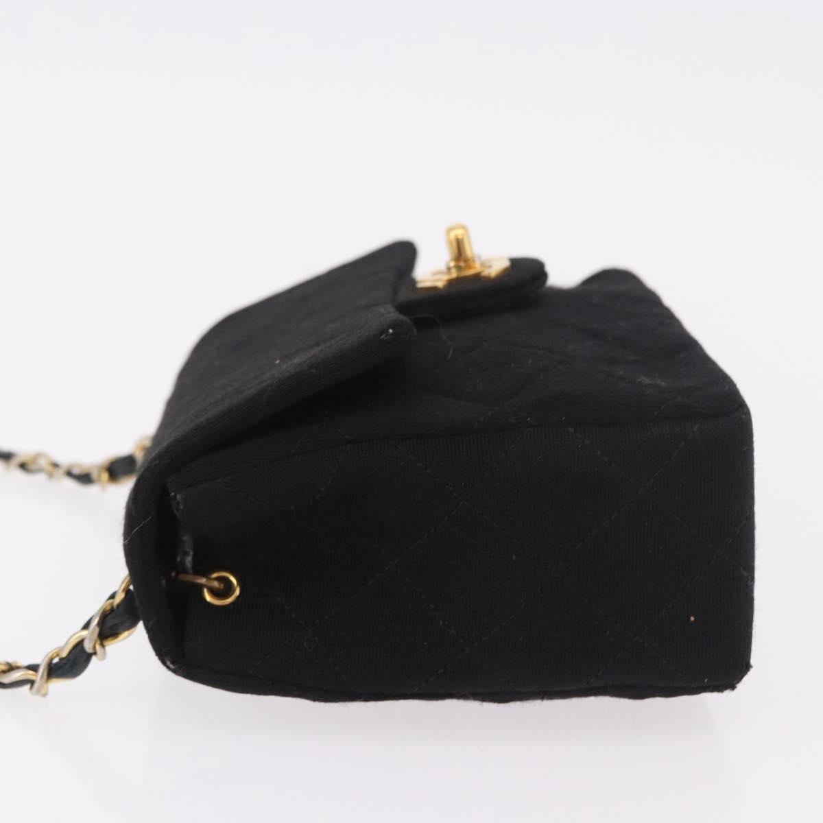 CHANEL Mini Matelasse 17 Chain Shoulder Bag Cotton Black Gold CC Auth 191494A