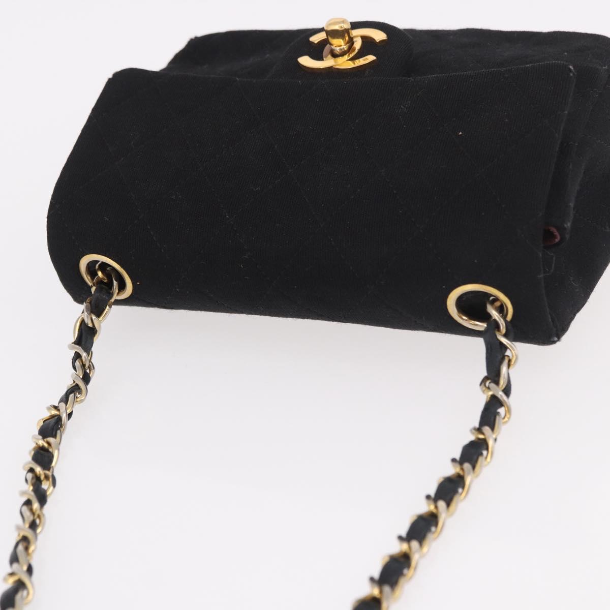 CHANEL Mini Matelasse 17 Chain Shoulder Bag Cotton Black Gold CC Auth 191494A