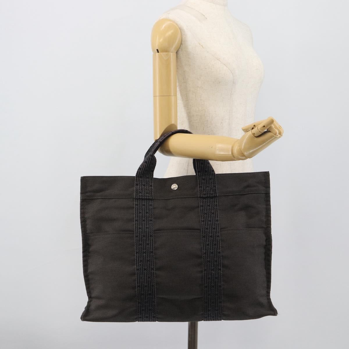 HERMES Her Line MM Hand Bag Canvas Gray Silver Auth 191495A