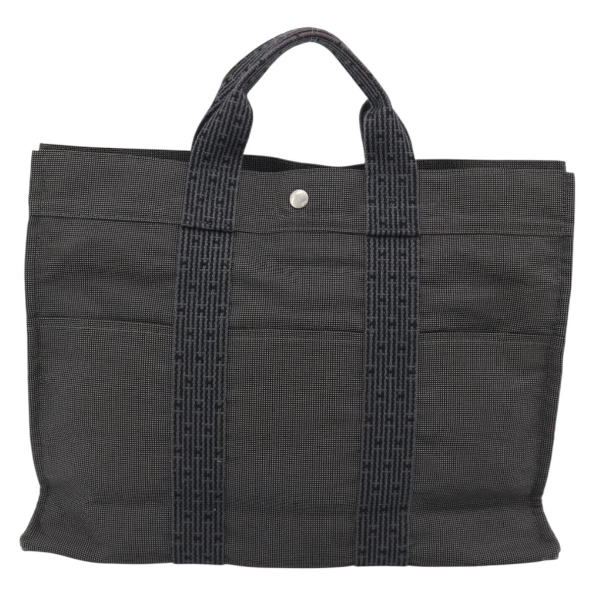 HERMES Her Line MM Hand Bag Canvas Gray Silver Auth 191495A