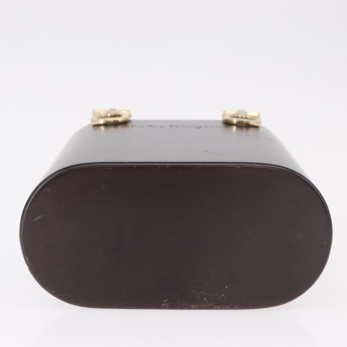 Salvatore Ferragamo Gancini Hand Bag Wood Brown Gold Auth 191507V