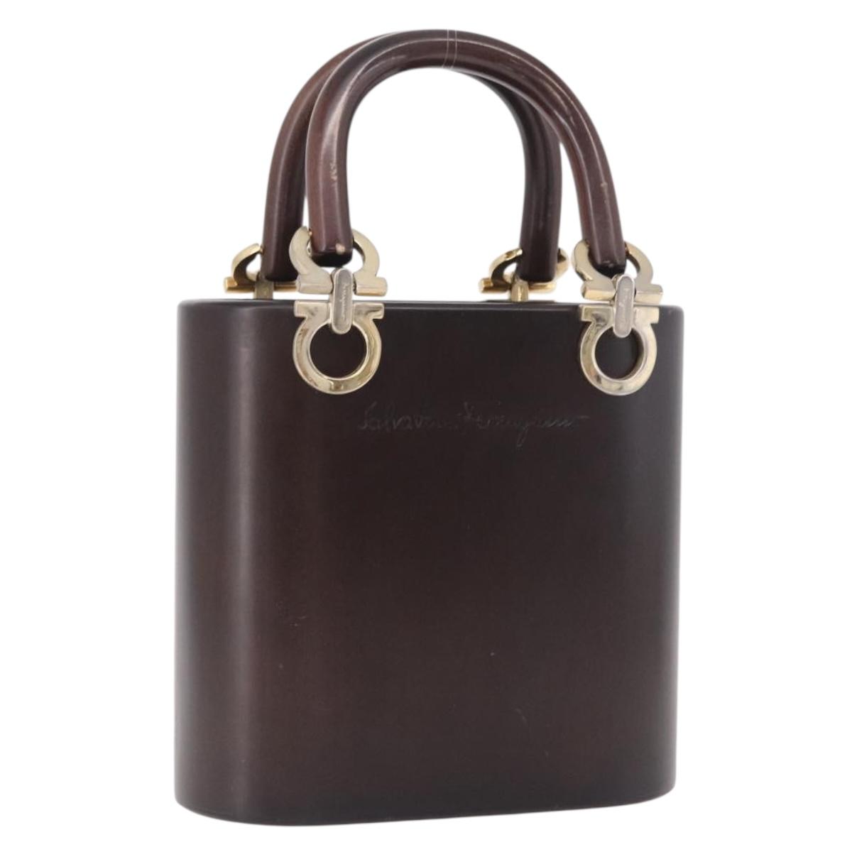 Salvatore Ferragamo Gancini Hand Bag Wood Brown Gold Auth 191507V