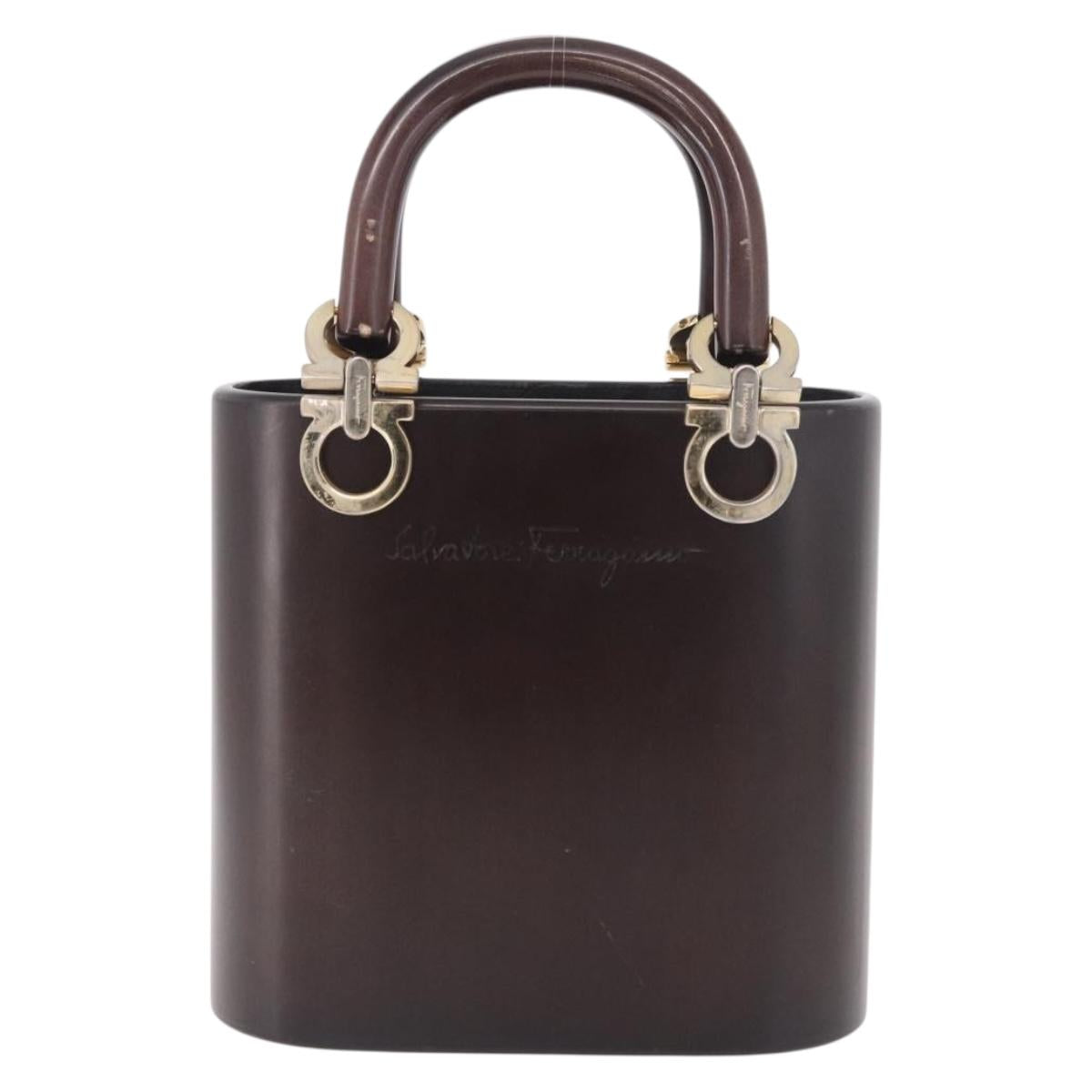 Salvatore Ferragamo Gancini Hand Bag Wood Brown Gold Auth 191507V
