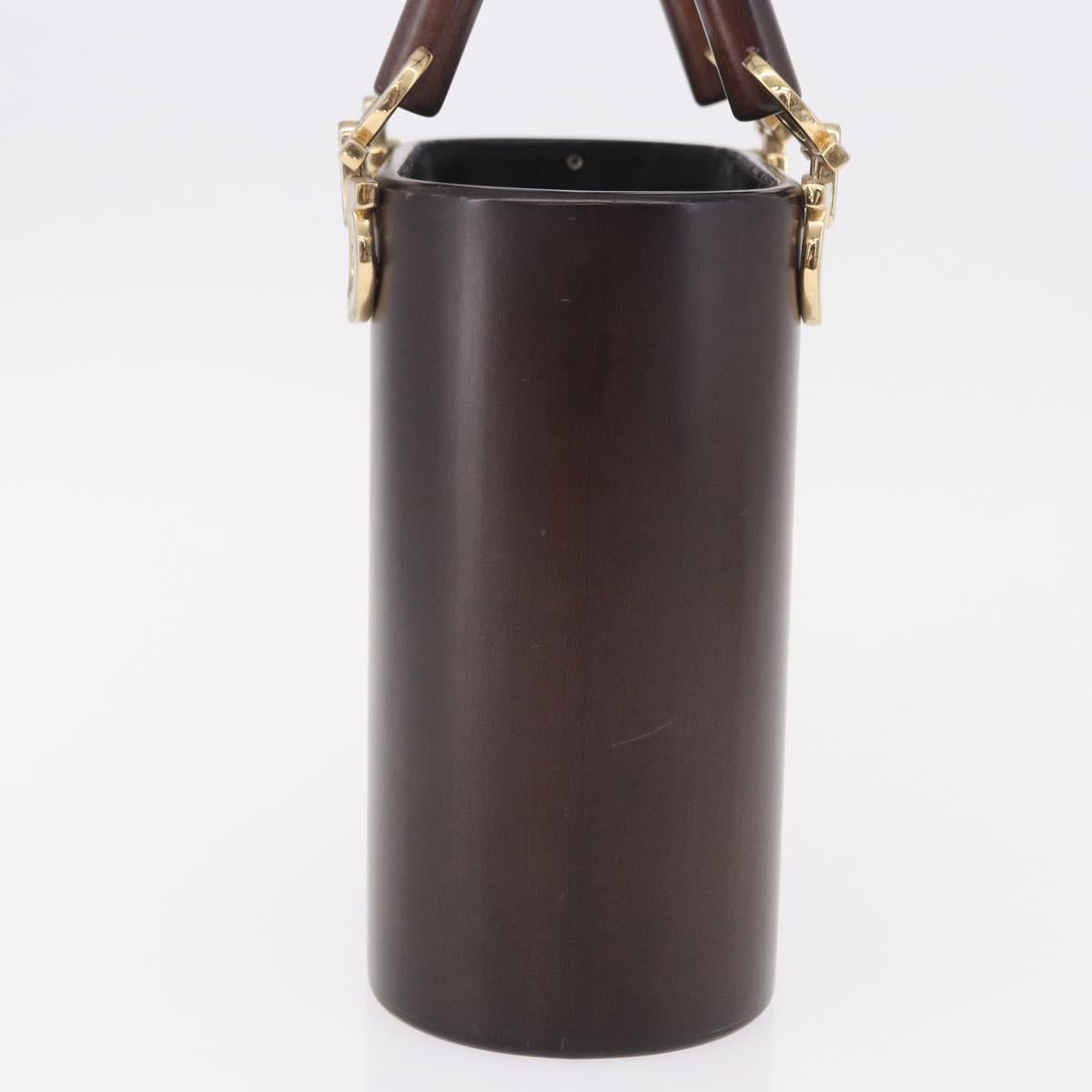 Salvatore Ferragamo Gancini Hand Bag Wood Brown Gold Auth 191507V