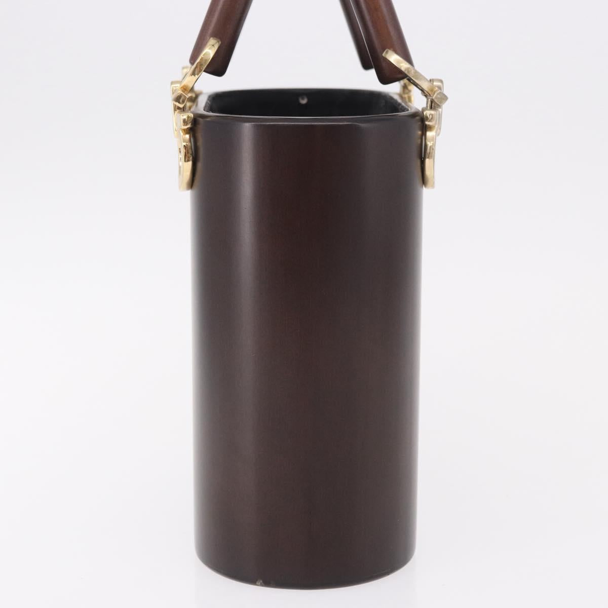 Salvatore Ferragamo Gancini Hand Bag Wood Brown Gold Auth 191507V