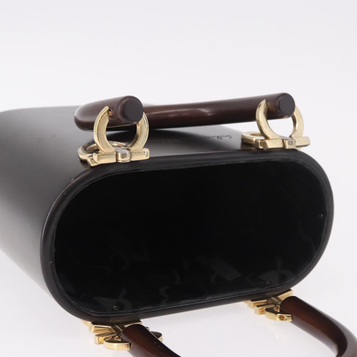 Salvatore Ferragamo Gancini Hand Bag Wood Brown Gold Auth 191507V