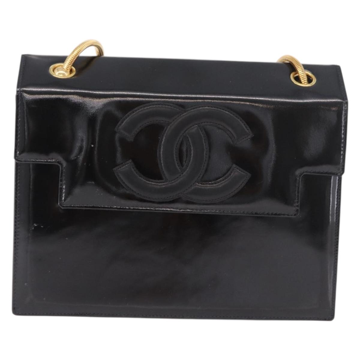 CHANEL COCO Mark Chain Shoulder Bag Patent Black Gold CC Auth 191515A