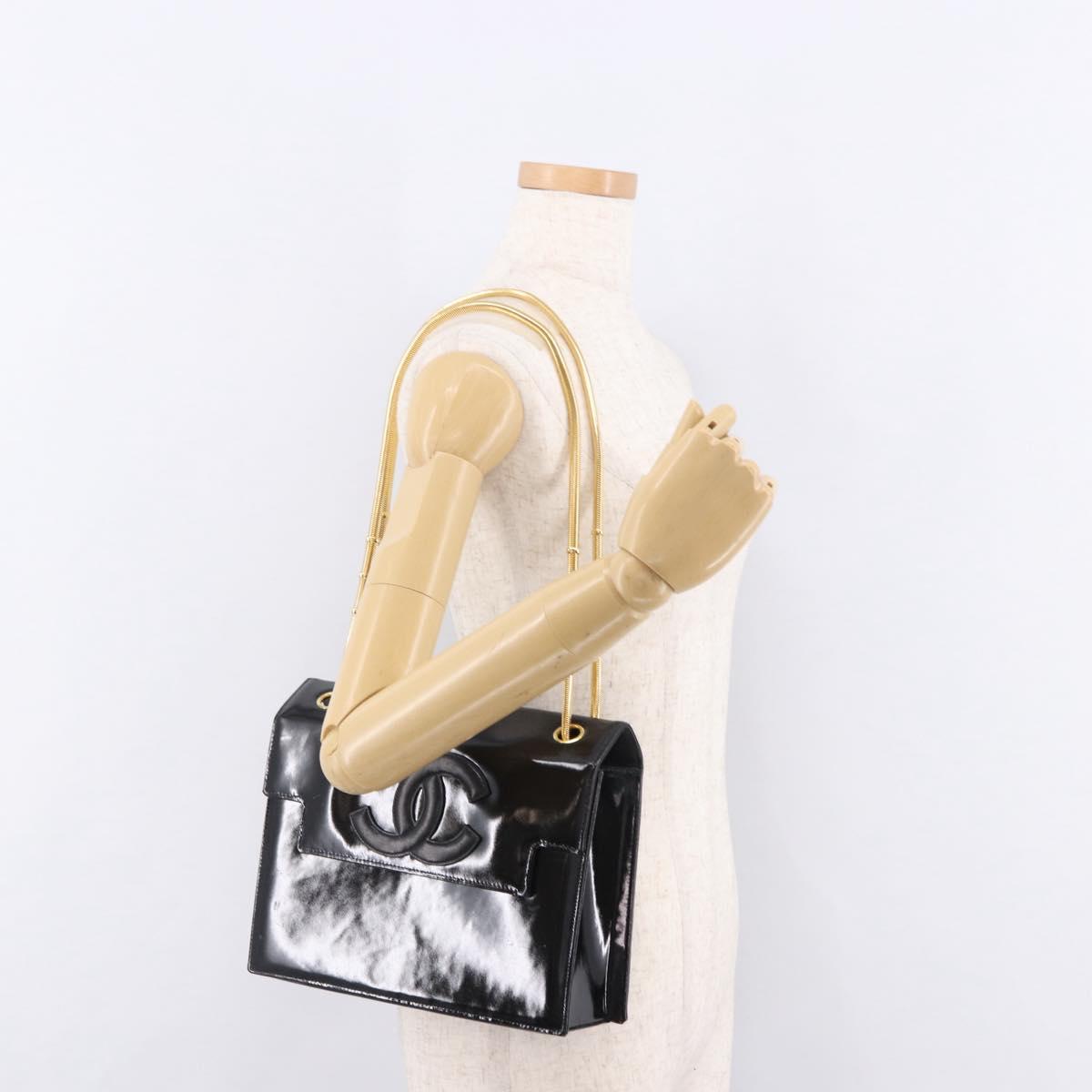 CHANEL COCO Mark Chain Shoulder Bag Patent Black Gold CC Auth 191515A