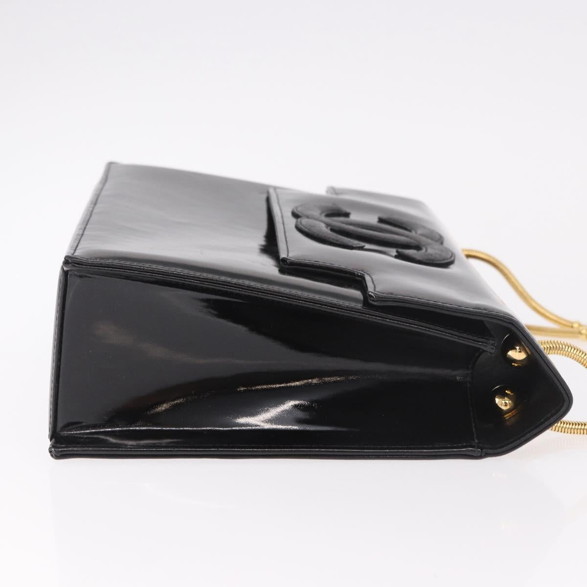 CHANEL COCO Mark Chain Shoulder Bag Patent Black Gold CC Auth 191515A