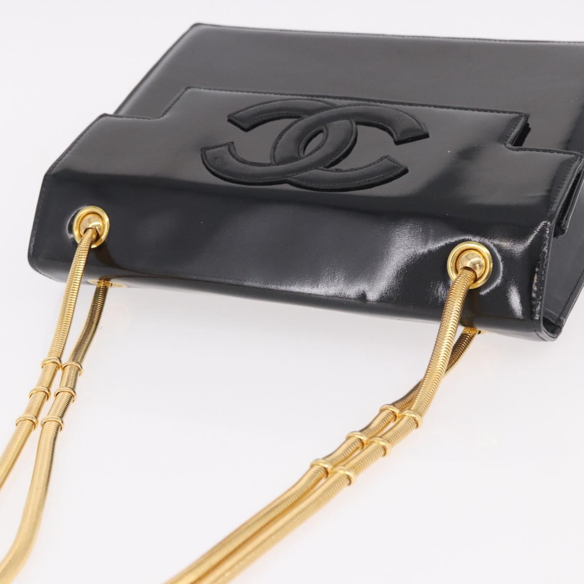 CHANEL COCO Mark Chain Shoulder Bag Patent Black Gold CC Auth 191515A