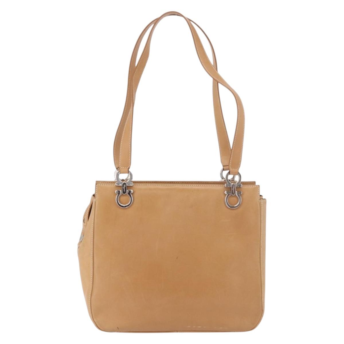 Salvatore Ferragamo Gancini Tote Bag Leather Beige Silver Auth 191526