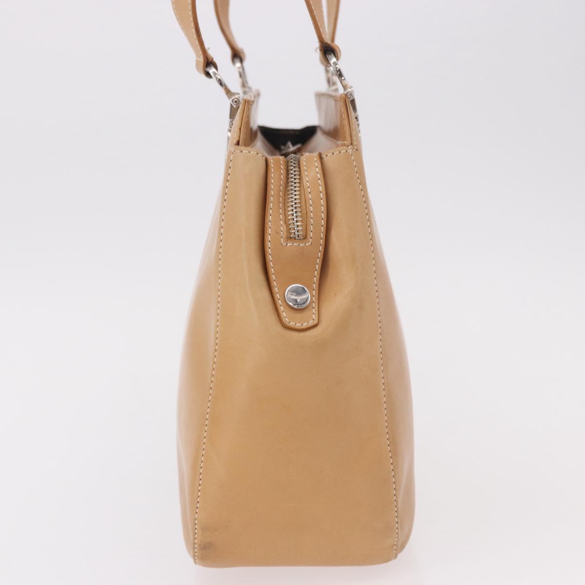 Salvatore Ferragamo Gancini Tote Bag Leather Beige Silver Auth 191526
