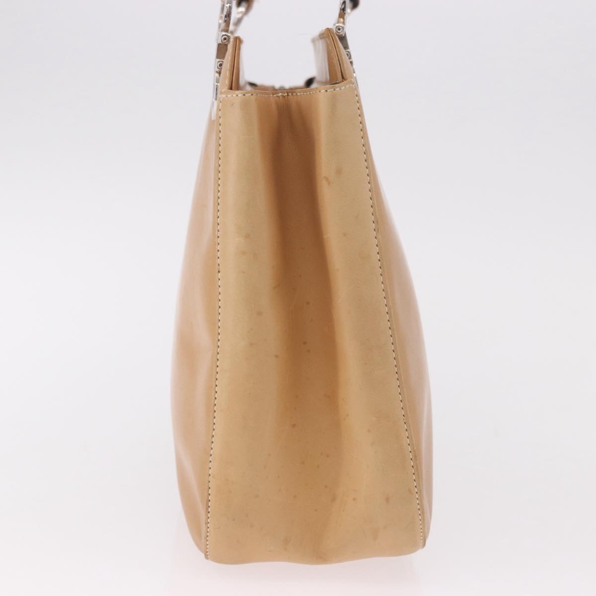 Salvatore Ferragamo Gancini Tote Bag Leather Beige Silver Auth 191526