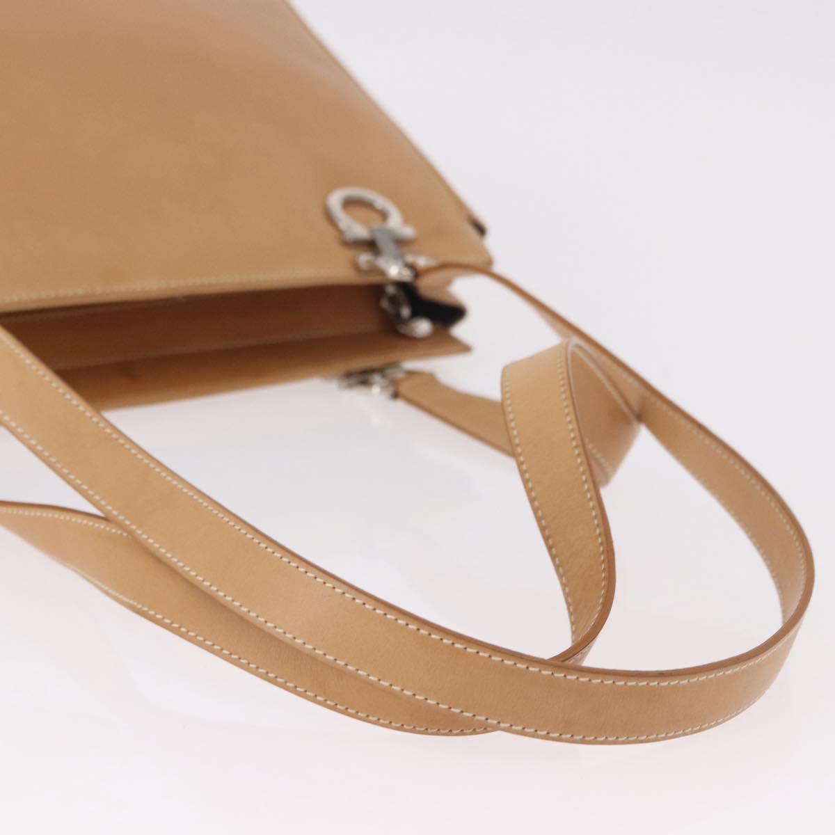 Salvatore Ferragamo Gancini Tote Bag Leather Beige Silver Auth 191526