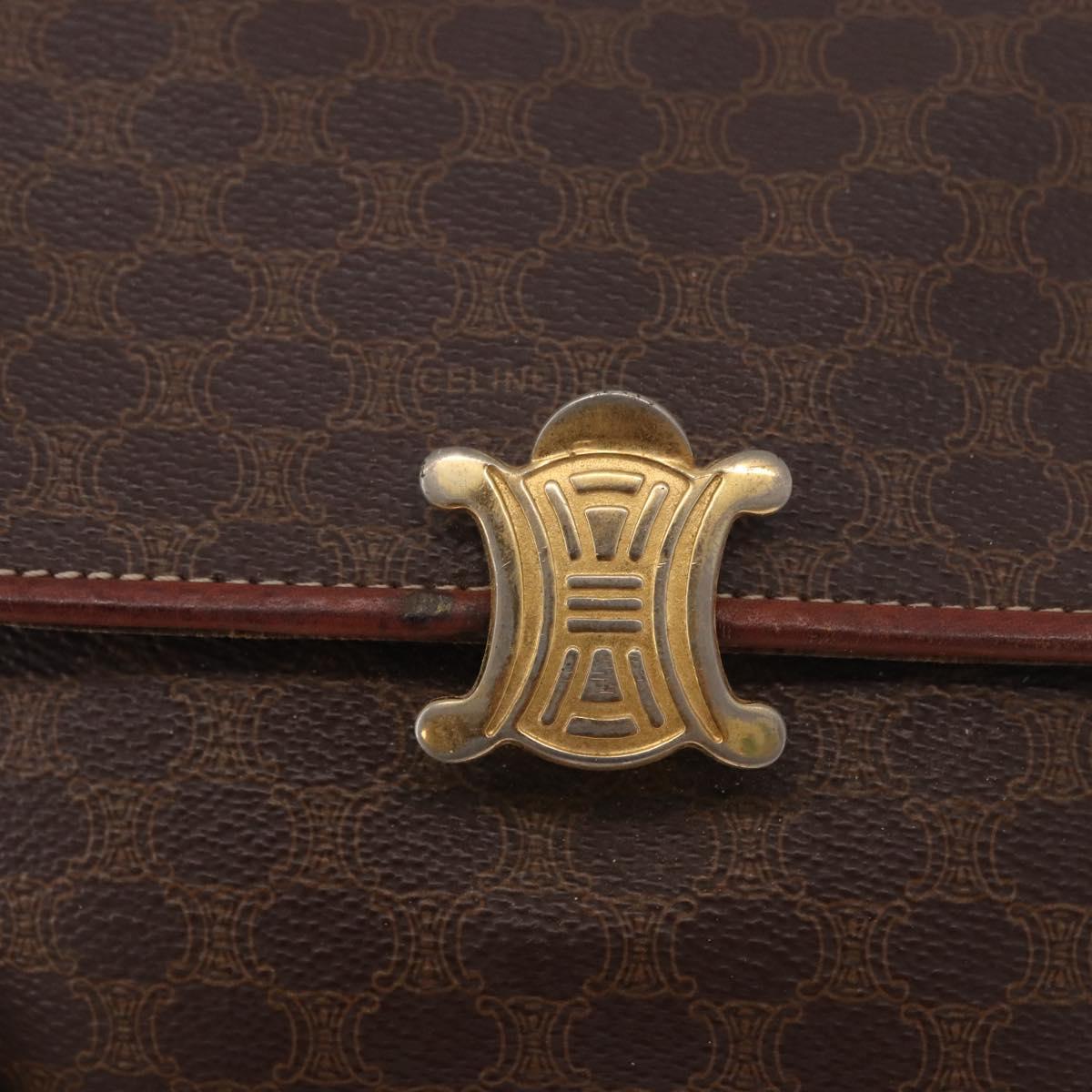 CELINE Macadam Shoulder Bag PVC Leather Brown Gold Auth 191530